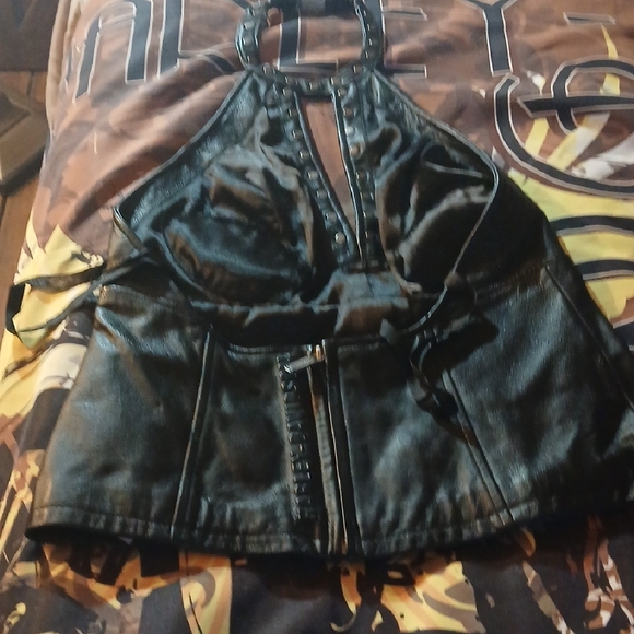 NWT Harley-Davidson Black Leather Halter Top - Picture 11 of 12